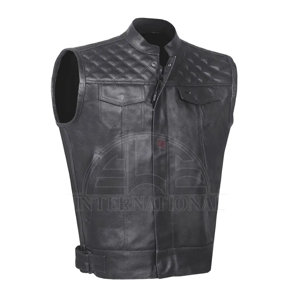 Leather waistcoat Biker Vest Motorcycle Motorbike Vest With Zip Pockets High Quality Sheep Skin Leather Vests