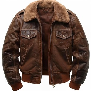 Veste d'aviateur vintage en cuir de mouton véritable pour hommes hiver imperméable coupe-vent écologique - Product Image 4