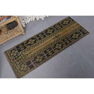 Classique Vert Brun Patchwork Tapis Turc Style Vintage 1.6X4.2 ft Laine Matériel Latex Forme Rectangulaire En Peluche Tapis De Chevet - Product Image 2