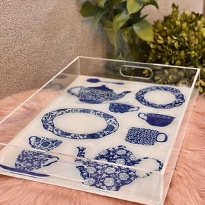 Plateau de service en acrylique transparent personnalisé en gros Plateau de nourriture en marbre Lucite personnalisé - Product Image 3