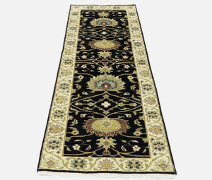 Tapis de couloir en laine fait main bleu et à motifs floraux noué à la main en nœud turc pour la cuisine, le salon, le couloir - Product Image 2