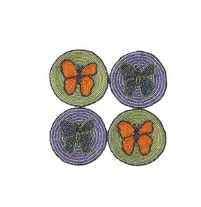 Ensemble de 4 dessous-de-verre carrés brodés à la main avec fleurs en perles, décoration de table à prix avantageux - Product Image 3