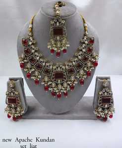 Indian Fancy Traditional and Fashionable Gold Tone Kundan Pearl Choker Necklace Earrings Set With Mangtikka for Women and Girls - Product Image 3