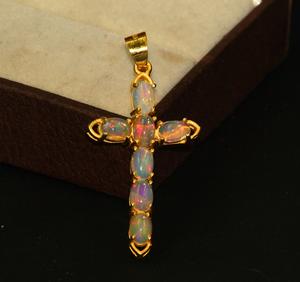 925 Sterling <b>Silver</b> Natural Ethiopian Opal <b>Cross</b> <b>Pendant</b> Charm Bohemian Style High Quality Gold Plated Fashion Jewelry Bulk - Product Image 3