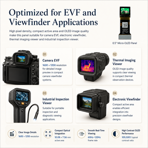 Écran Micro OLED de 0,5 pouce, résolution 1600x1200, interface MIPI, panneau Si-OLED 120 Hz pour affichage à proximité de l'œil, caméra, viseur électronique EVF - Product Image 5