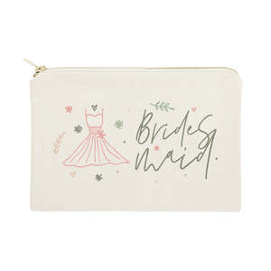 กระเป๋าเครื่องสำอางผ้าฝ้ายลายดอกไม้สำหรับเพื่อนเจ้าสาว แบบพกพา เป็นมิตรกับสิ่งแวดล้อม ความจุขนาดใหญ่ ทนทานและใช้งานได้ยาวนาน - Product Image 1