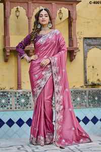 ชุดส่าหรีผ้าไหมโฮแท้สไตล์อินเดีย พร้อมงานปักดิ้นและเลื่อมอย่างประณีต พร้อมเสื้อไหมโมโนแท้ลายลาตาคัน - Product Image 5