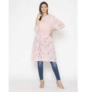 Proveedor indio Cómodo ajuste O Escote Vestido Rosa Vestido casual para mujeres y niñas a un precio razonable India - Product Image 1