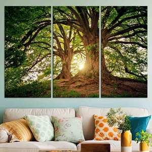 Toile imprimée : Impression photo de l'aube sur fond de forêt verte, lot de 3 toiles - Product Image 1