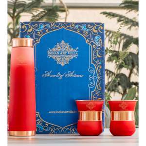 Elegante y Moderno Juego de Bebidas de Cobre Puro de 1 Litro con Forma de Pirámide, 1 Botella y 2 Vasos para Oficina y Gimnasio, Taza de Escritorio Resistente - Product Image 1