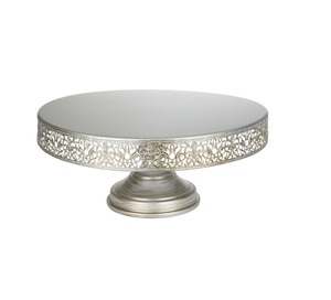 Silver finished aluminum <b>cake</b> <b>stand</b> with decorative stem and strong top suitable for displaying <b>tiered</b> <b>cakes</b> or tarts - Product Image 3