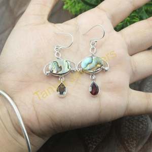 Pendientes de Concha de Abulón y Granate Rojo, Pendientes Colgantes, Joyería de Regalo para Mujer al Mejor Precio - Product Image 3