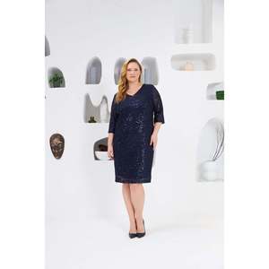 Vestido de Noche Elegante RMG, Talla Grande, con Lentejuelas, Azul Marino, Tejido de Poliéster, para Eventos Formales y Ocasiones Especiales - Product Image 2