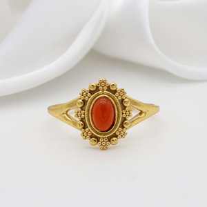 ปะการังแดงยอดนิยมทำด้วยมือแหวนอัญมณีโบฮีเมียนชุบทอง18K สำหรับผู้หญิงเครื่องประดับทองเหลืองของขวัญแต่งงาน - Product Image 5