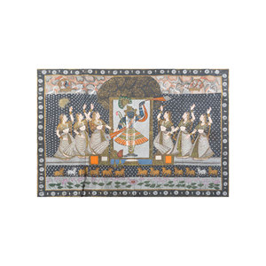 Art mural et tapisserie en tissu de coton gris et noir Pichwai Art, motif paysager pour la décoration intérieure - Product Image 1