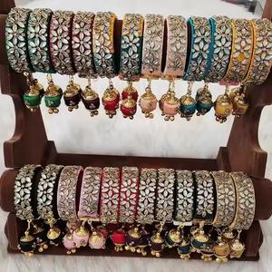 Brazaletes Kundan de hilo de seda hechos a mano de lujo con Latkan para joyería nupcial, ropa de fiesta de boda india al por mayor proveedor a granel - Product Image 3