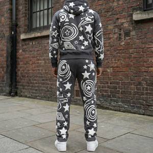 Conjunto Deportivo Urbano para Hombre, Diseño 3D con Lavado Ácido, Estilo Vintage Ecológico, Sudadera con Capucha y Pantalones Jogger con Estampado de Estrella de Ensueño, Color Gris - Product Image 2