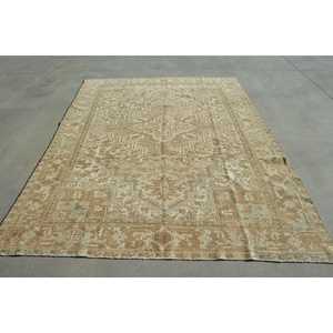 พรมวินเทจตุรกี ขนาด 6.9x9.6 ฟุต สีน้ำตาล พรมขนสัตว์อิคัตขนาดใหญ่ - Product Image 1