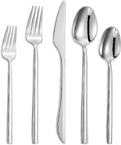 Ensemble de couverts d'hôtel en acier inoxydable en métal personnalisé brillant plaqué argent avec promotion d'emballage à poignée de créateur - Product Image 1