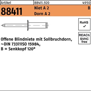 Remaches Ciegos de Aluminio R 88411 SEKO B 4x12 A2/Dorn A2, 500 Piezas por Paquete - Product Image 1