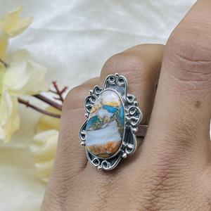 Spiny Oyster Turquoise <b>Ring</b> 925 Sterling <b>Silver</b> <b>Ring</b> Gemstone <b>Ring</b> Handmade <b>Ring</b> <b>Statement</b> <b>Ring</b> Turquoise Gift Jewelry for Wife - Product Image 2