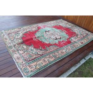 พรมตุรกีขนาดใหญ่ 5.4x8 ฟุต พรมวินเทจ พรมลายพรางสีแดง - Product Image 2