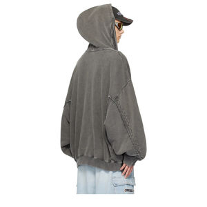 Sweat à capuche tendance personnalisé en coton biologique French Terry uni, délavé à l'acide, imprimé, avec strass, écologique, vintage, pour l'hiver - Product Image 4