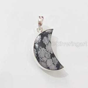 Colgante de Obsidiana Natural con Forma de Copo de Nieve para Mujer, Regalo de Navidad o Aniversario, Joyería Hecha a Mano, Colgante de Plata de Ley 925 - Product Image 5