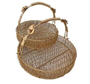Cesta de alambre redonda de Metal de latón AK con mango de diseño de flores en oro Juego de 2 con acabado antiguo para artículo de decoración del hogar/utensilios de cocina - Product Image 1