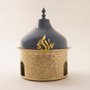 Marmite arabe en métal plaqué gris et or, de qualité supérieure, faite à la main, forme ronde, pour hôtels, mariages et événements. - Product Image 1