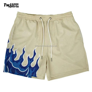 Short de course pour homme en maille respirante solide imprimé flamme séchage rapide taille élastique à la mode gymnastique basket-ball 2024 - Product Image 1