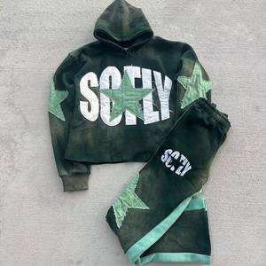 Survêtement de haute qualité pour homme, nouveau style, broderie usée, survêtement délavé à l'acide, streetwear lourd, 100% coton - Product Image 1