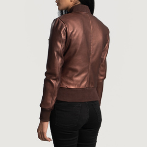 Reida Blouson bombardier en cuir bordeaux de haute qualité pour femme, tissu en coton respirant et à la mode de dernière conception pour la saison d'automne - Product Image 2