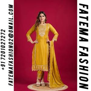 Costume Shalwar Kameez pakistanais et indien pour femmes, en soie Chanderi légère, brodé, confortable, prêt-à-porter, Fatema Fashion Festival - Product Image 5
