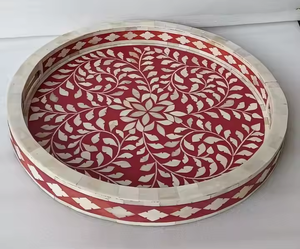ถาดเสิร์ฟลายดอกไม้สไตล์โมเดิร์นฝังกระดูกทรงสี่เหลี่ยมทนทานทำด้วยมือ - Product Image 2