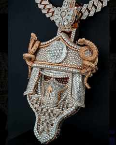 Pendentif de luxe en argent sterling avec moissanite 25 carats, motif guerrier samouraï, style hip-hop, masque d'armure japonais, finition plaquée or rose - Product Image 3