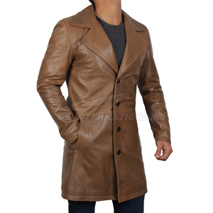 2025 Custom Men's High Quality Winter Long <b>Leather</b> <b>Coat</b> with Button Decoration Wholesale Price - Product Image 1