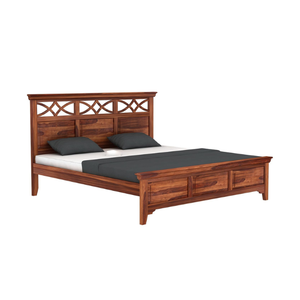 โครงเตียงไม้สักทันสมัยพร้อมหัวเตียงลายเรขาคณิต มีที่เก็บของ เฟอร์นิเจอร์ห้องนอนไม้เนื้อแข็ง - Product Image 2