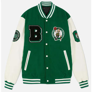 Blouson en cuir premium style Letterman pour homme, streetwear, hiver, couleur personnalisable, sportswear, col montant, logo frontal, prix usine - Product Image 5