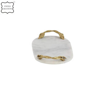 Bandeja de piedra de mármol envejecido más vendida con tamaño personalizado hecho a mano estilo moderno mango de latón accesorio decorativo para el hogar a precio - Product Image 3