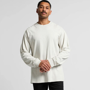 T-shirt à manches longues en coton pour homme, col rond, rouge cramoisi uni, qualité supérieure, coupe basique pour tous les jours - Product Image 1