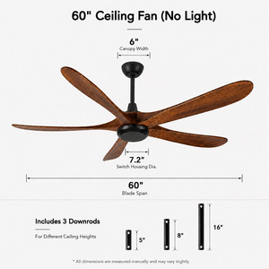 Ventilateur de plafond moderne en bois massif de 60 pouces avec télécommande et moteur DC, en stock aux États-Unis, idéal pour patio, ferme, hôtel - Product Image 4