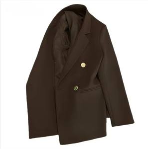 2025 élégant femmes surdimensionné Blazer manteau coupe ample bureau costume veste épaulettes Double boutonnage bouton décontracté Chic Style - Product Image 6