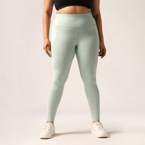 Leggings de Yoga de Cintura Alta para Mujer, Control de Abdomen, Pantalones Deportivos Sólidos para Gimnasio y Entrenamiento, con Bolsillos, Venta al Por Mayor Personalizada - Product Image 1