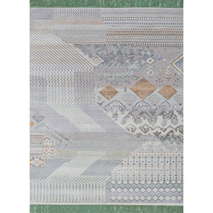 Tapis Manchaha bleu noué à la main en laine et soie de bambou, épaisseur 10 mm, motif géométrique abstrait, rectangulaire, pour couloir et maison, modèle Les-1758 - Product Image 1