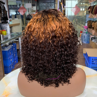 Pelucas de Cabello Humano Corto Bob con 200% de Densidad, SDD de 12 Pulgadas, 3 Tonos de Color, Peluca Rizada de Lujo con Flequillo