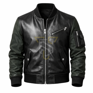 Chaqueta de Cuero para Hombre SANDRA TRADERS con Logotipo Personalizado, Estilo Urbano, Cuello Alto, Cierre de Cremallera, Transpirable, Lavada, Corte Regular - Product Image 1