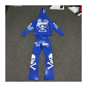 Ropa de calle personalizada, chándales apilados para hombre, conjunto de 2 piezas, lavado ácido, pantalones de chándal Acampanados para hombre, conjunto de Jogger y Sudadera con capucha recortada, ropa - Product Image 2