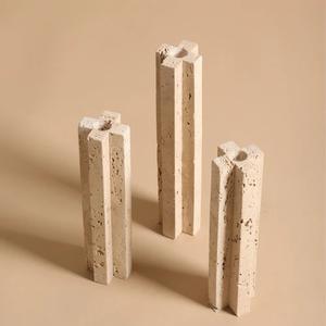 Elegante Portavelas de Piedra Travertino de 3 Ranuras, Diseño Esculpido Moderno, Textura Natural, Centro de Mesa Duradero para una Decoración del Hogar con Estilo - Product Image 6