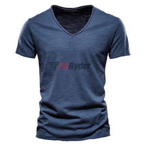 Camisetas cómodas con cuello en V y logotipo personalizado, camiseta lisa informal de secado rápido para gimnasio, tela de punto transpirable, tarifa al por mayor - Product Image 5